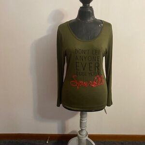 Davida long sleeve Green/Red/Black top, size 2X
